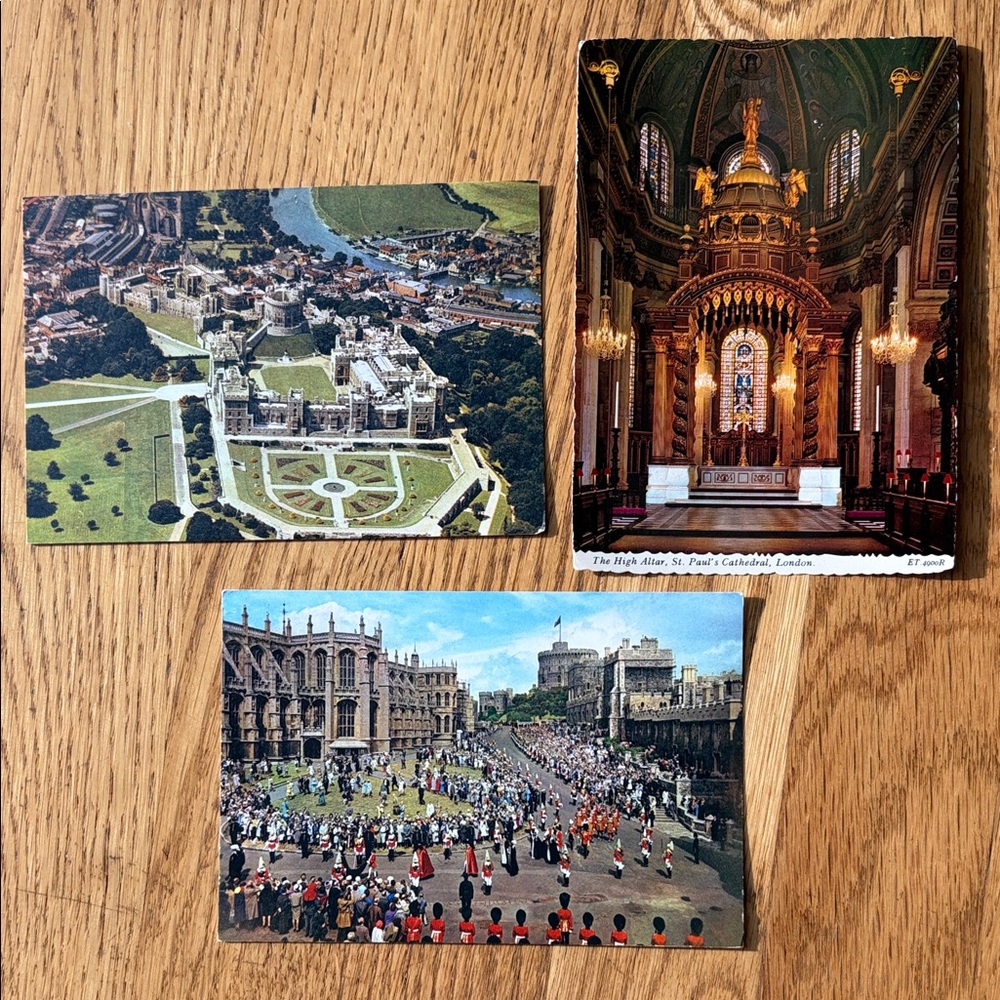 3 Vintage England Postcards Never Used Windsor Castle & St Paul's Cathedral